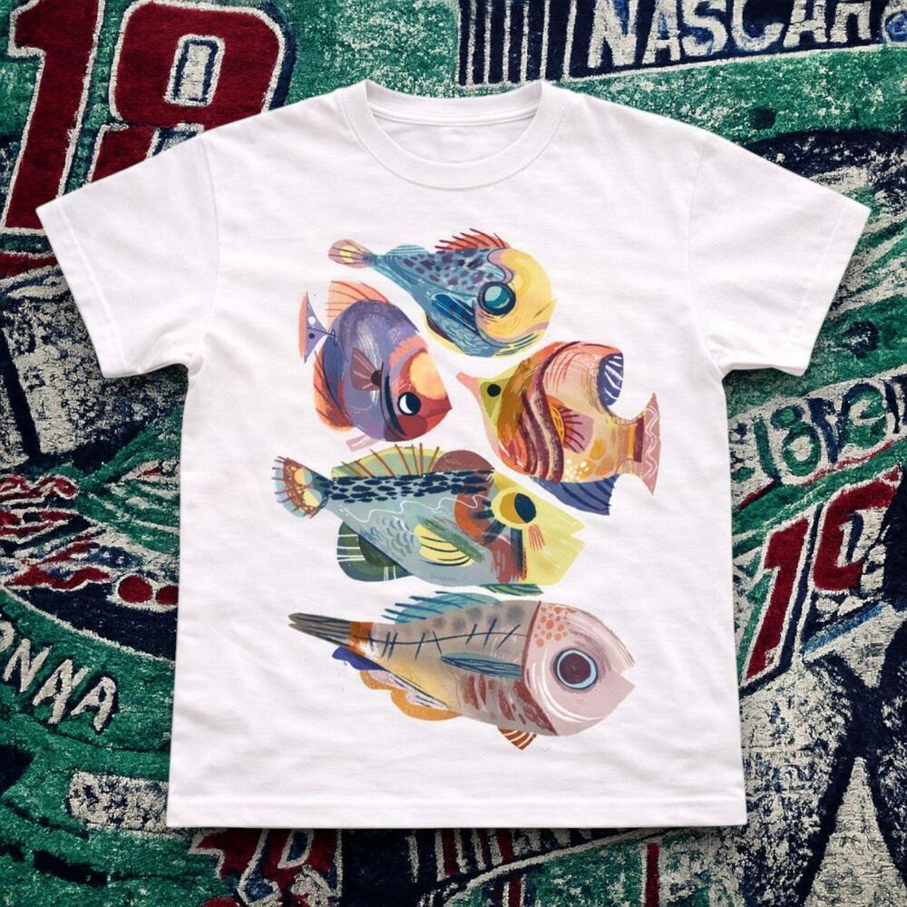Y2K Cute Colorful Fish Graphic Tee White Unisex